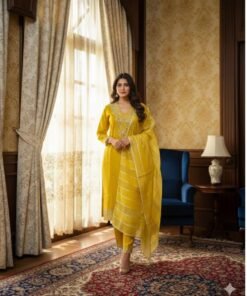 Beautiful Mustard colour Suit with Organza Dupatta